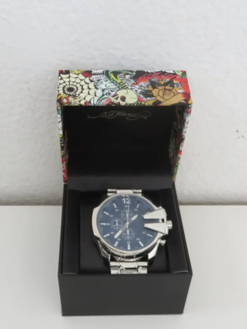 (#140) Ed Hardy Men's Watch Blue/Sliver Strap